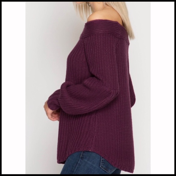 Lantern Sleeve Off-Shoulder Sweater - Picture 3 of 7